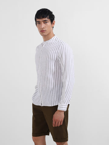 Men's Olive Regular Fit Striped Casual Shirt