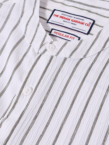 Men's Olive Regular Fit Striped Casual Shirt