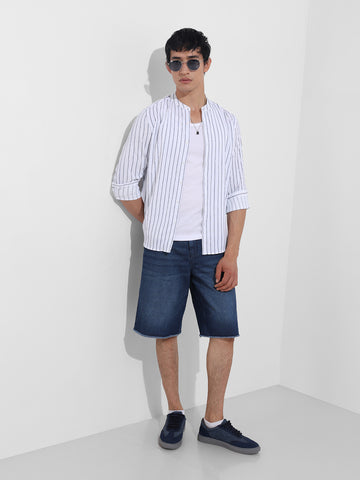 Men's Blue Regular Fit Striped Casual Shirt