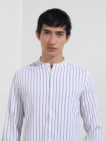 Men's Blue Regular Fit Striped Casual Shirt