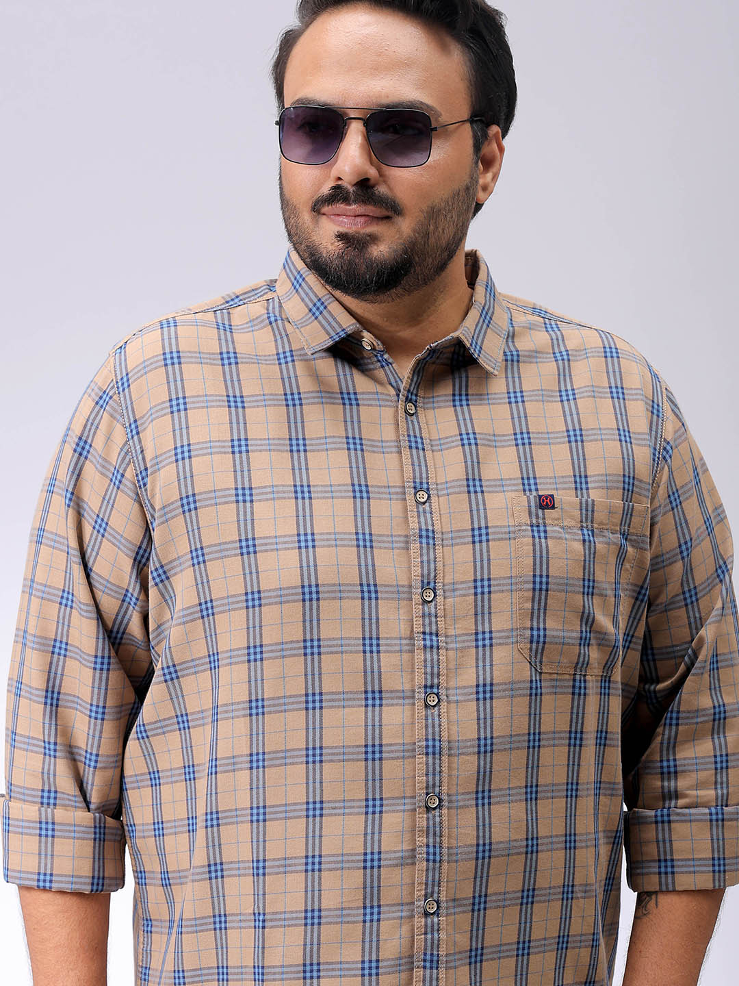 Men's Plus Size Windowpane Checks Casual Shirt