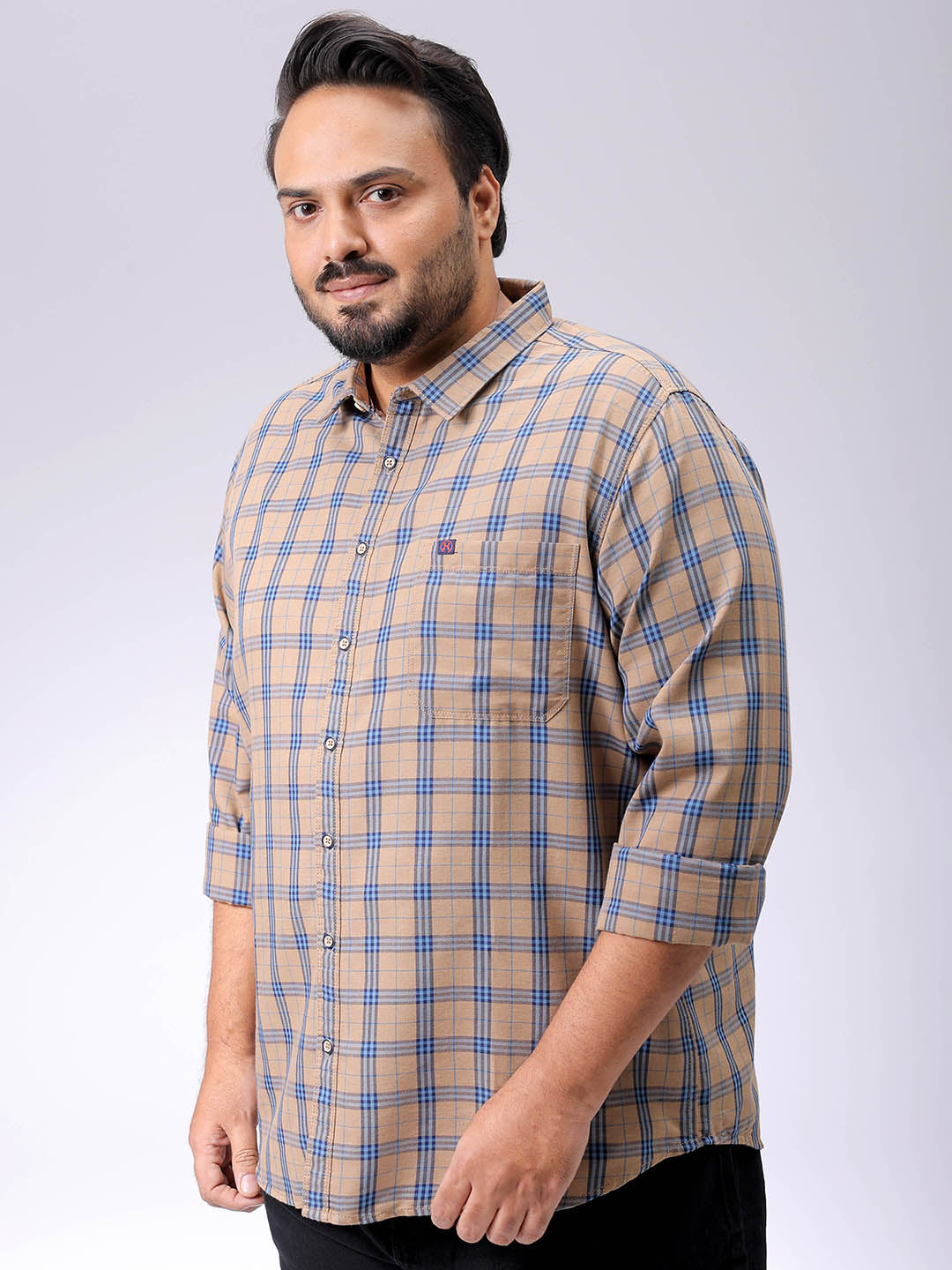 Men's Plus Size Windowpane Checks Casual Shirt