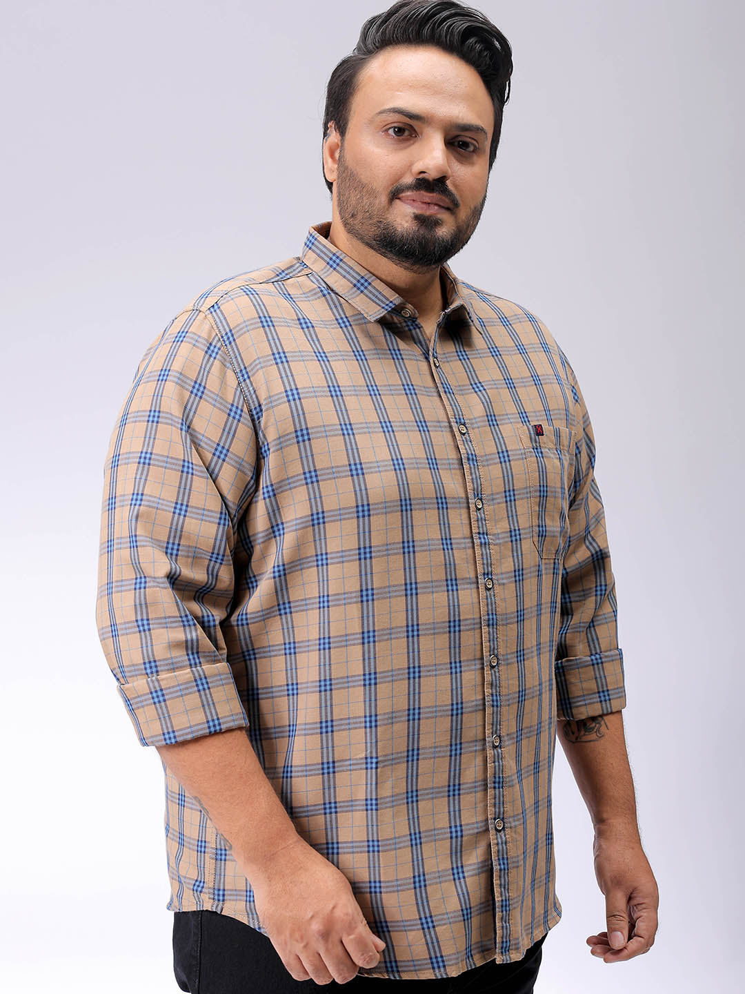 Men's Plus Size Windowpane Checks Casual Shirt