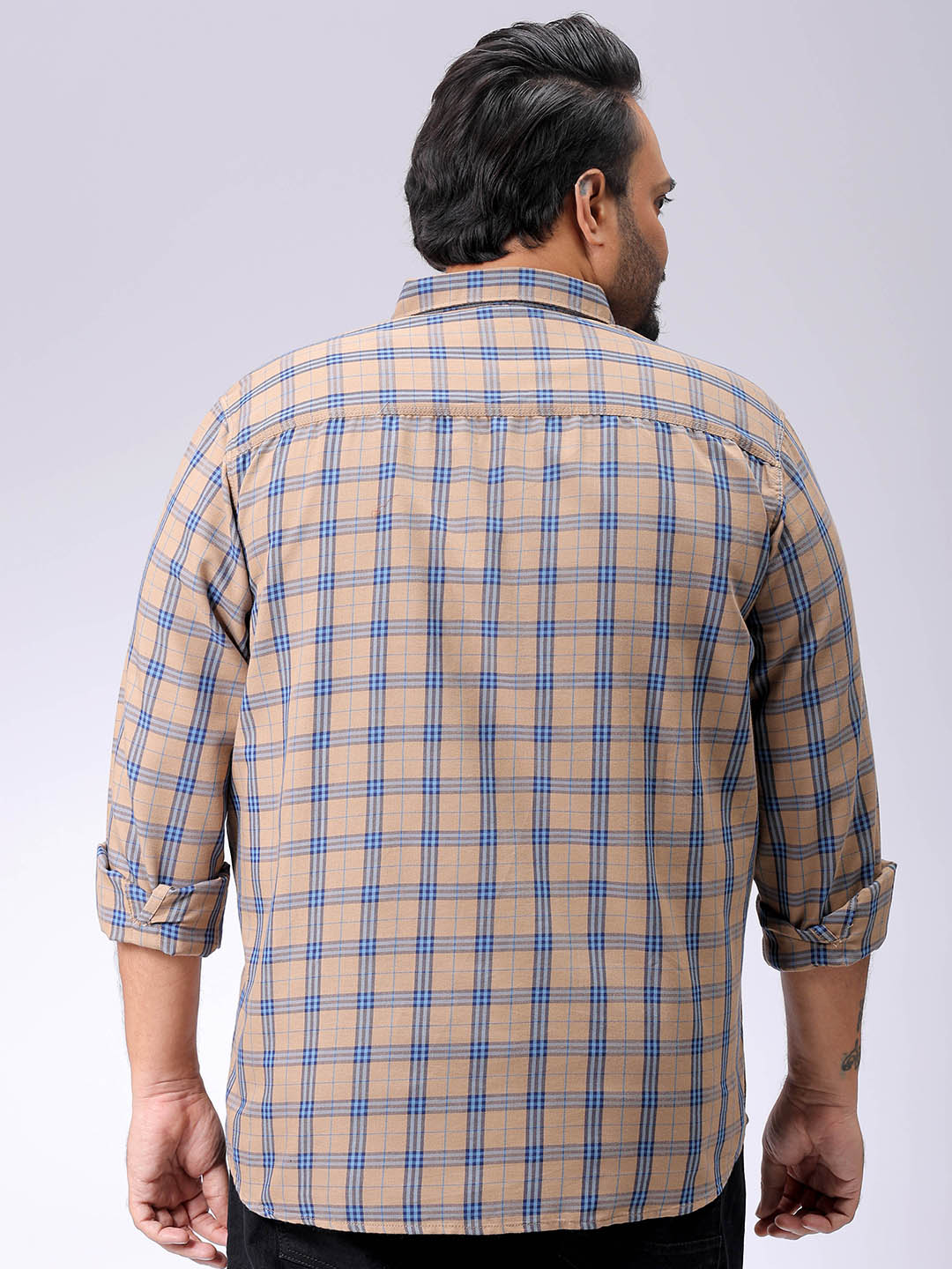 Men's Plus Size Windowpane Checks Casual Shirt