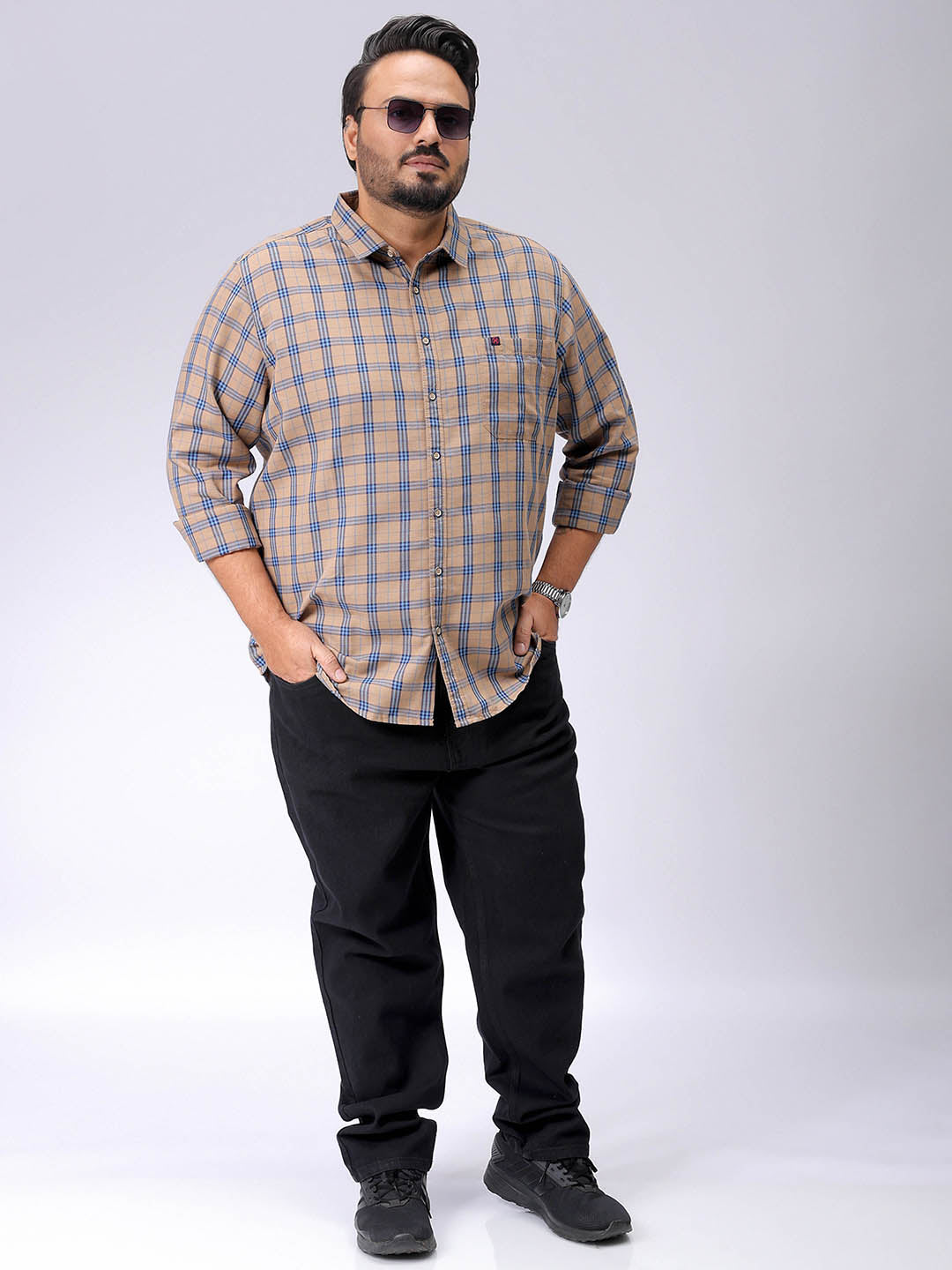 Men's Plus Size Windowpane Checks Casual Shirt