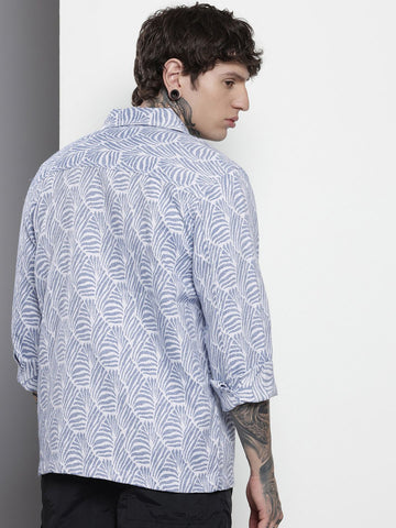 Men's Blue Regular Fit Textured Casual Shirt