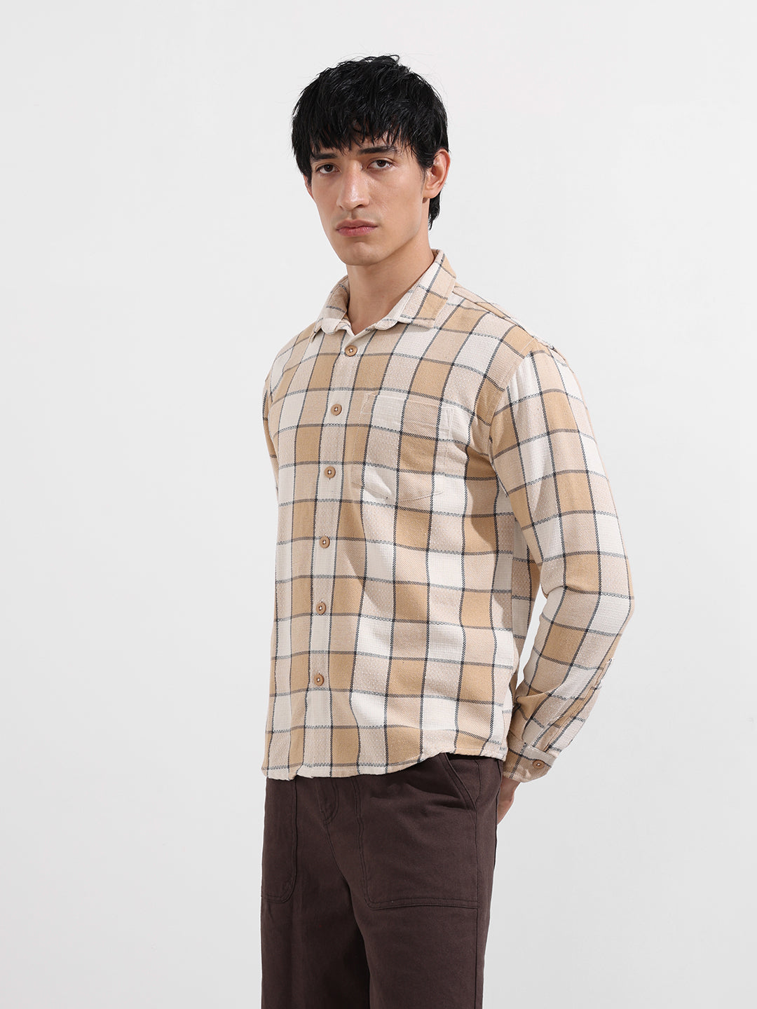 Men's Beige Relaxed Fit Casual Shirt