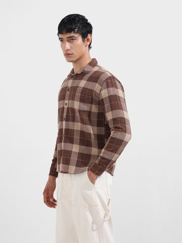 Men's Gold Relaxed Fit Casual Checkered Shirt