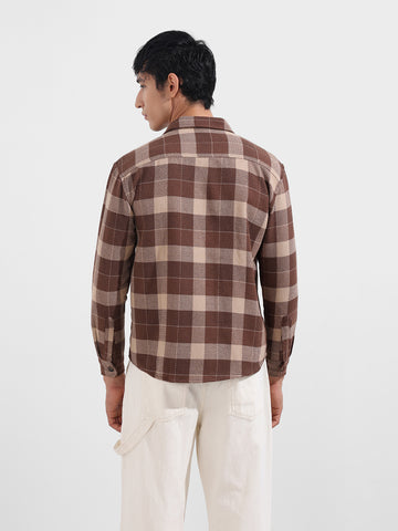 Men's Gold Relaxed Fit Casual Checkered Shirt