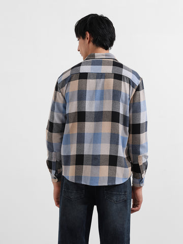 Men's Khaki Relaxed Fit Casual Checkered Shirt