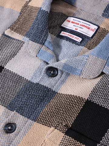 Men's Khaki Relaxed Fit Casual Checkered Shirt