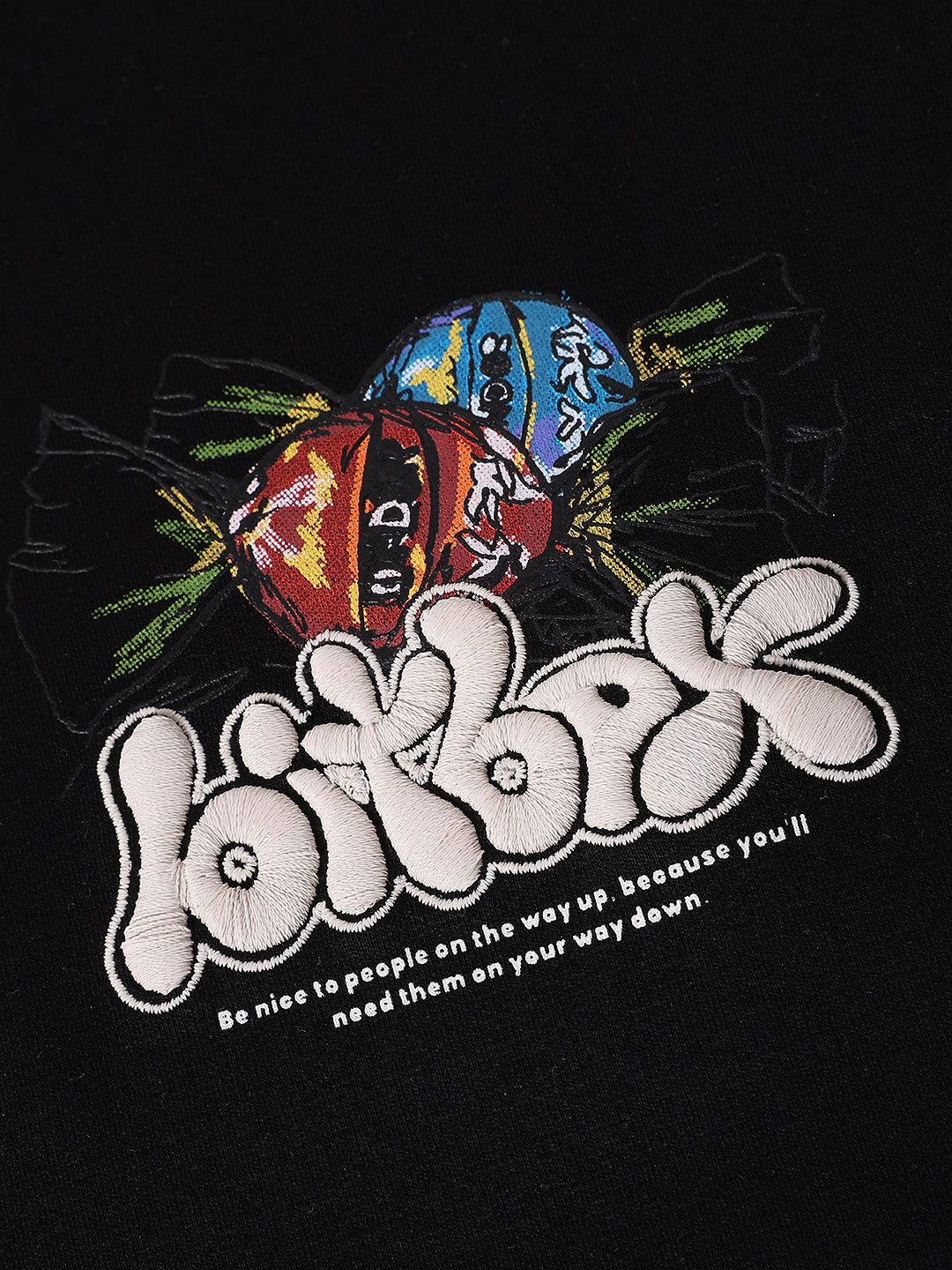 Men's Black Relaxed Fit Embroided 240 GSM Casual T-Shirt