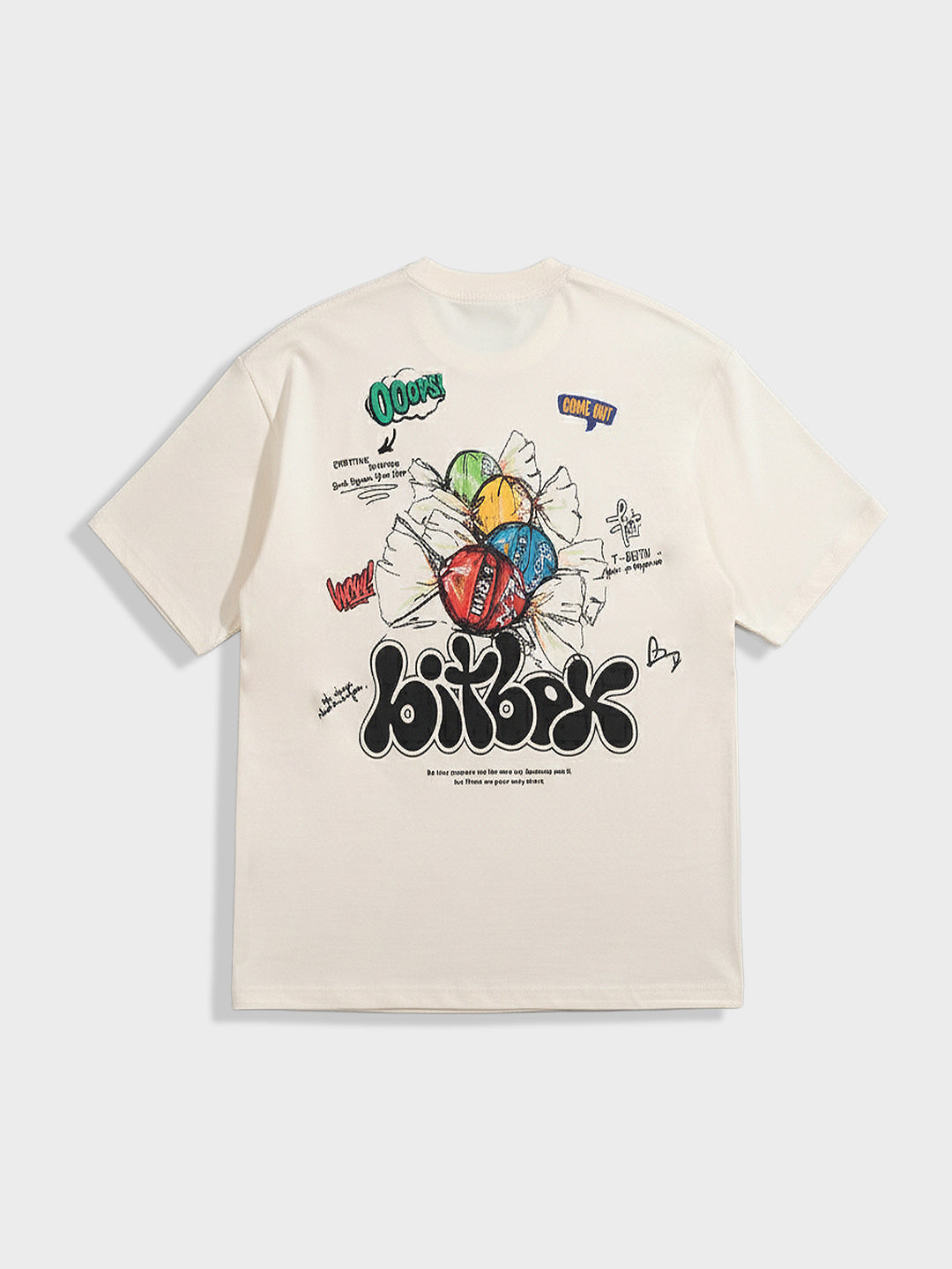 Men's Cream Relaxed Fit Embroided 240 GSM Casual T-Shirt