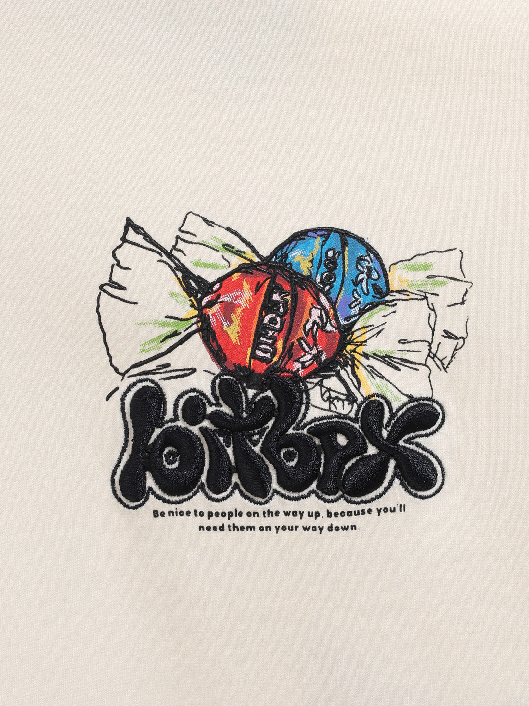 Men's Cream Relaxed Fit Embroided 240 GSM Casual T-Shirt