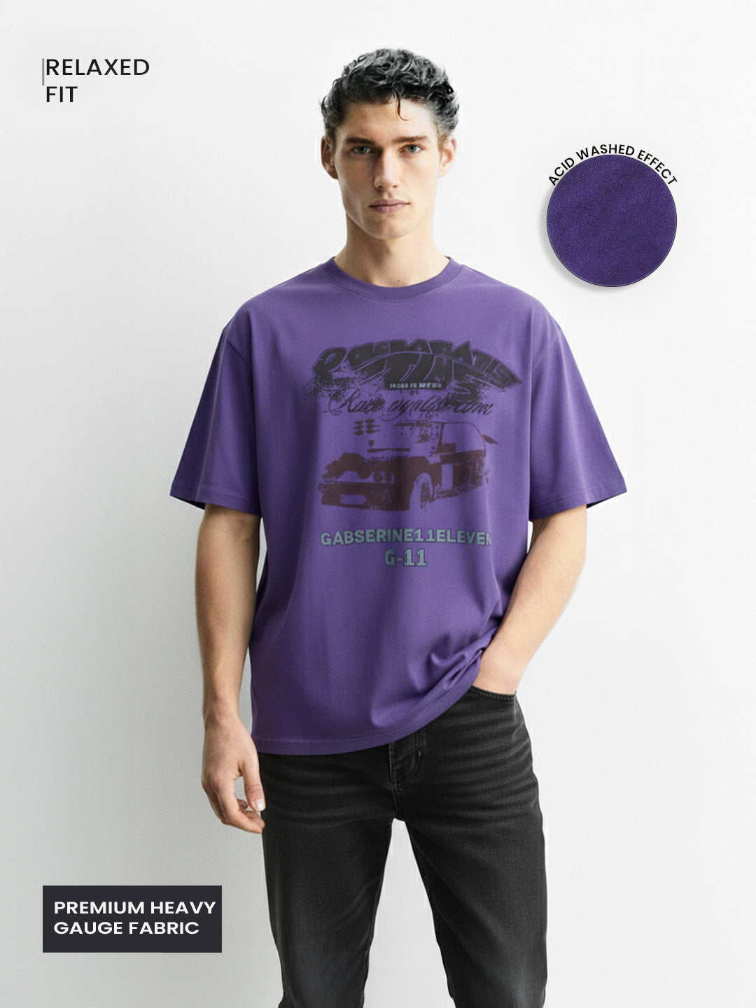 Men's Purple Relaxed Fit Graphic Printed 240 GSM Casual T-Shirt