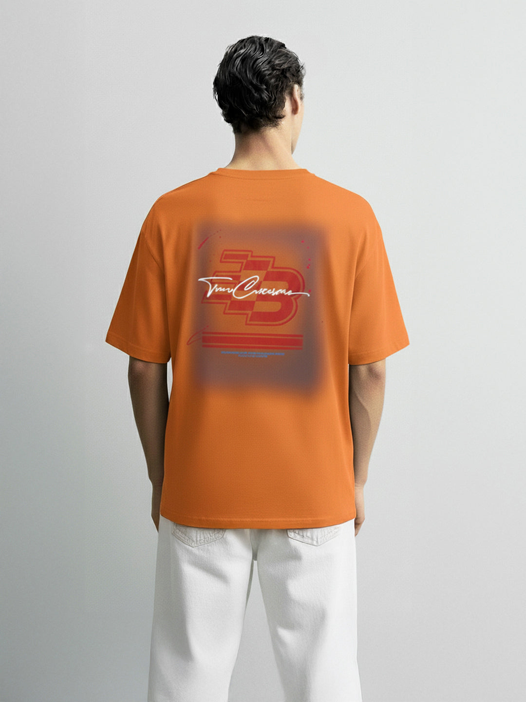 Men's Orange Relaxed Fit Embroided 240 GSM Casual T-Shirt