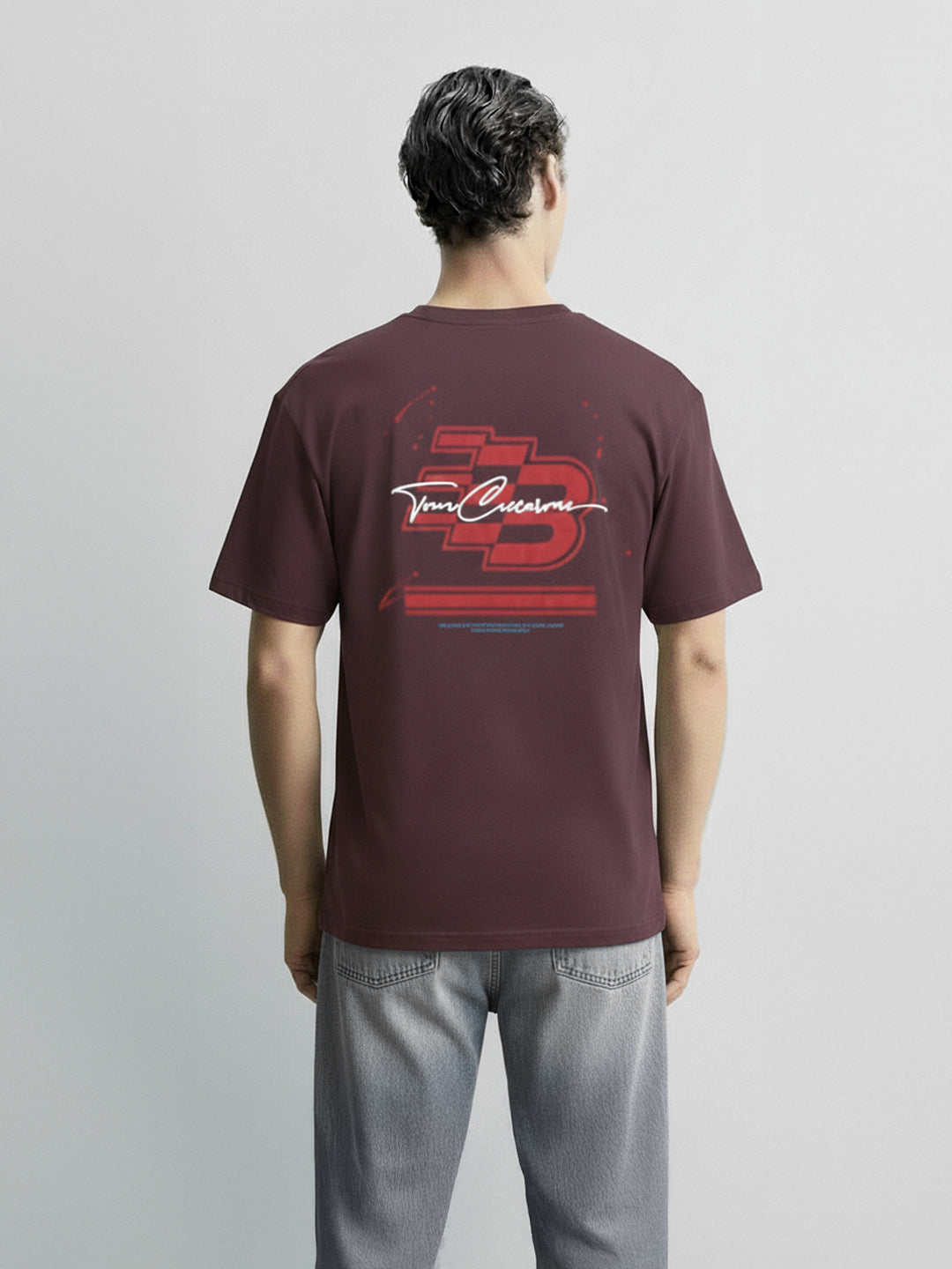 Men's Maroon Relaxed Fit Embroided 240 GSM Casual T-Shirt