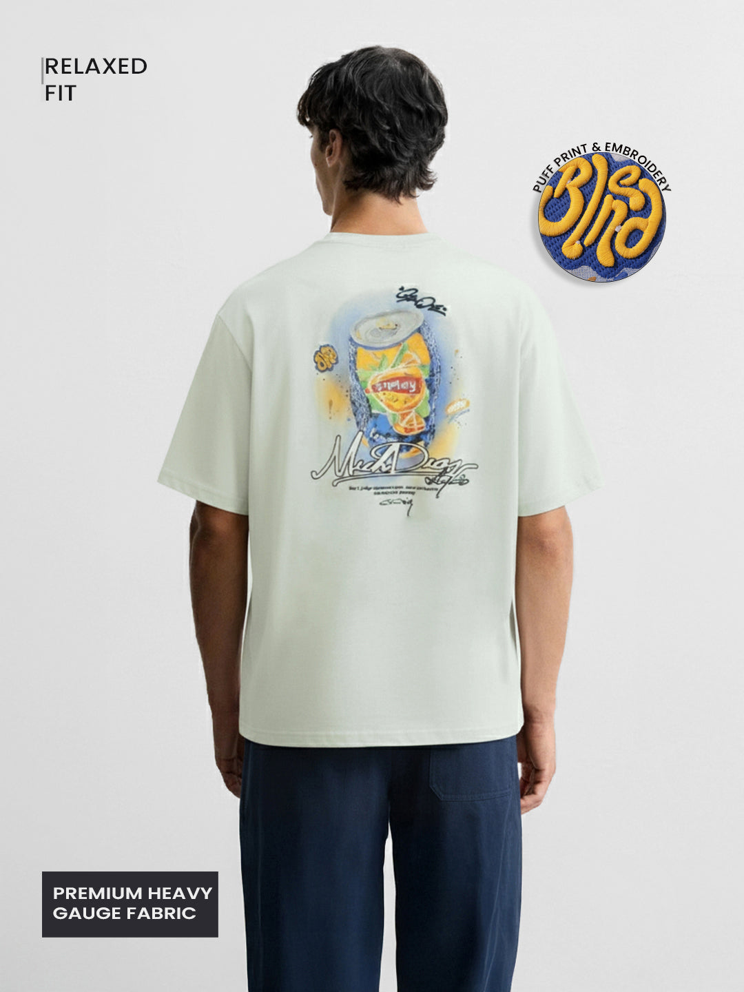 Men's Green Relaxed Fit Embroided 240 GSM Casual T-Shirt