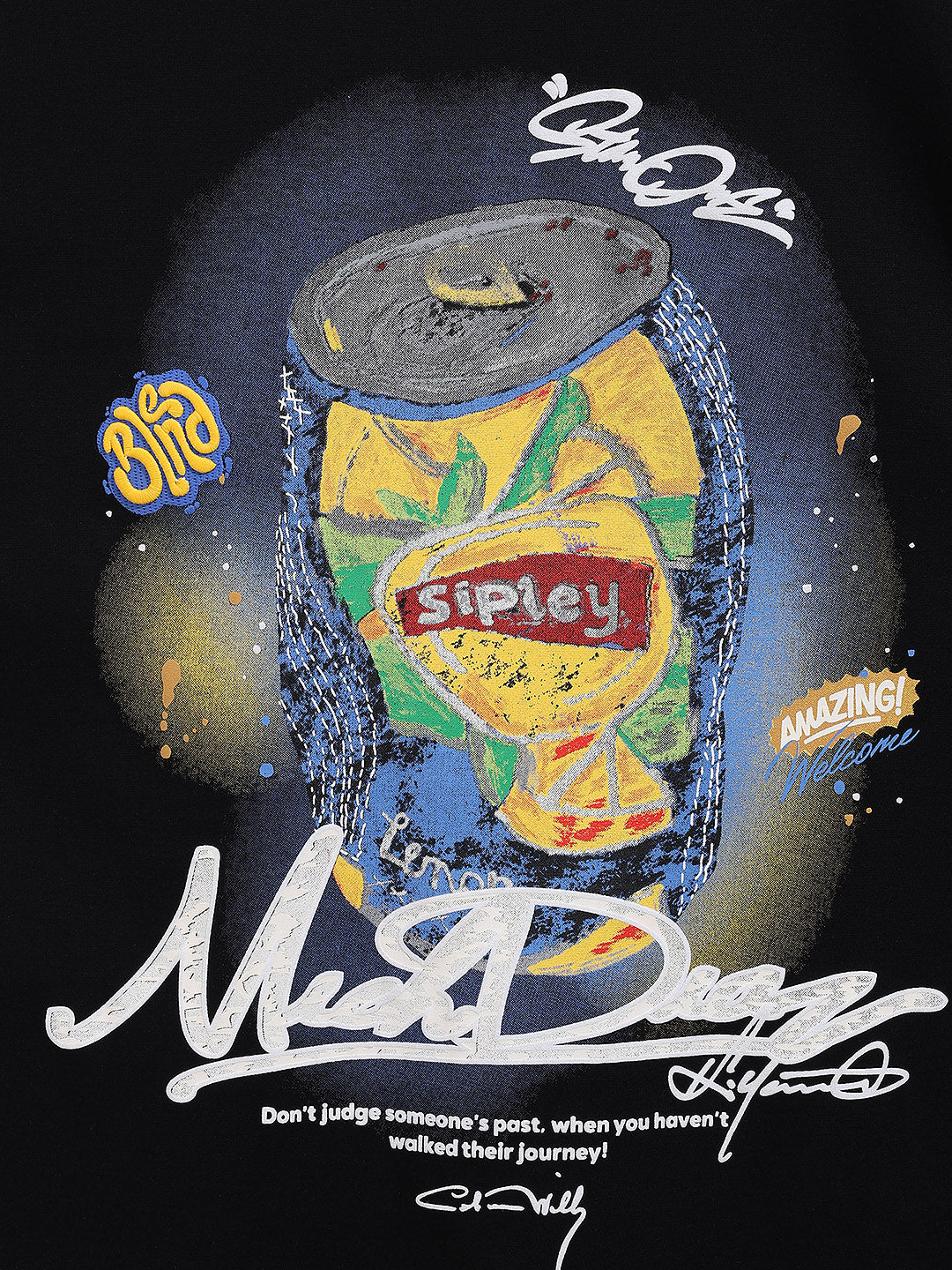 Men's Black Relaxed Fit Embroided 240 GSM Casual T-Shirt