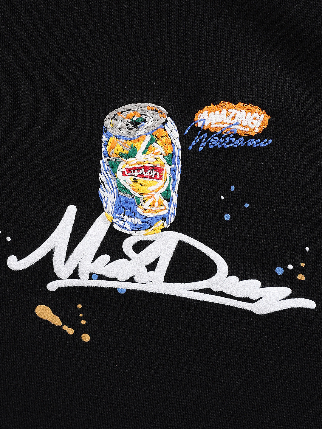 Men's Black Relaxed Fit Embroided 240 GSM Casual T-Shirt