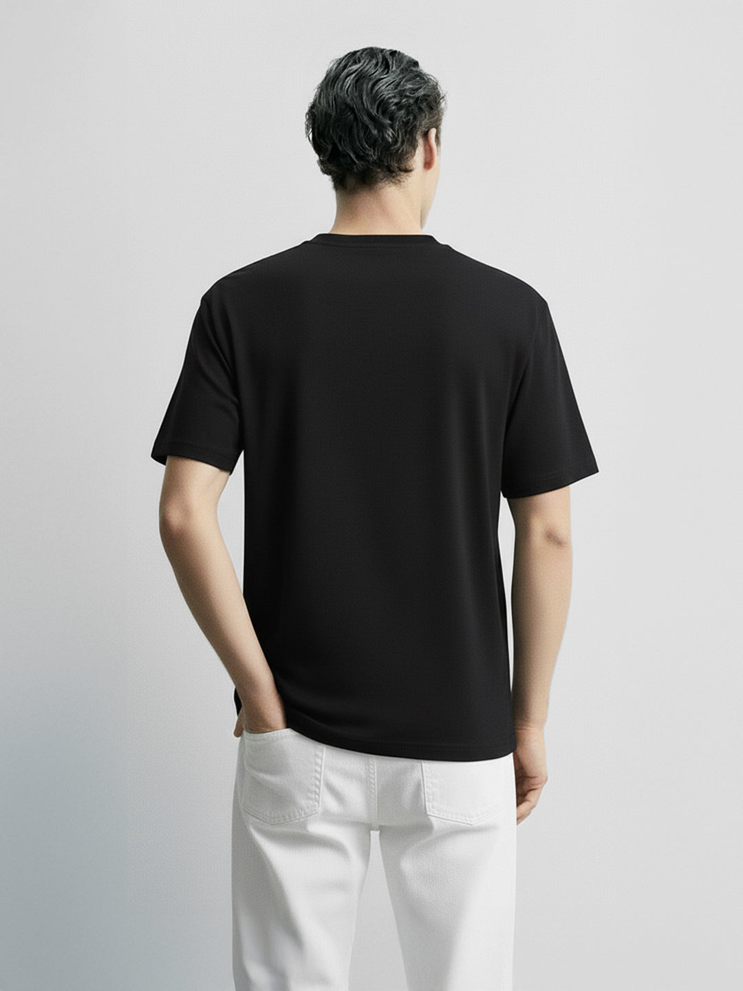 Men's Black Relaxed Fit Graphic Printed 240 GSM Casual T-Shirt
