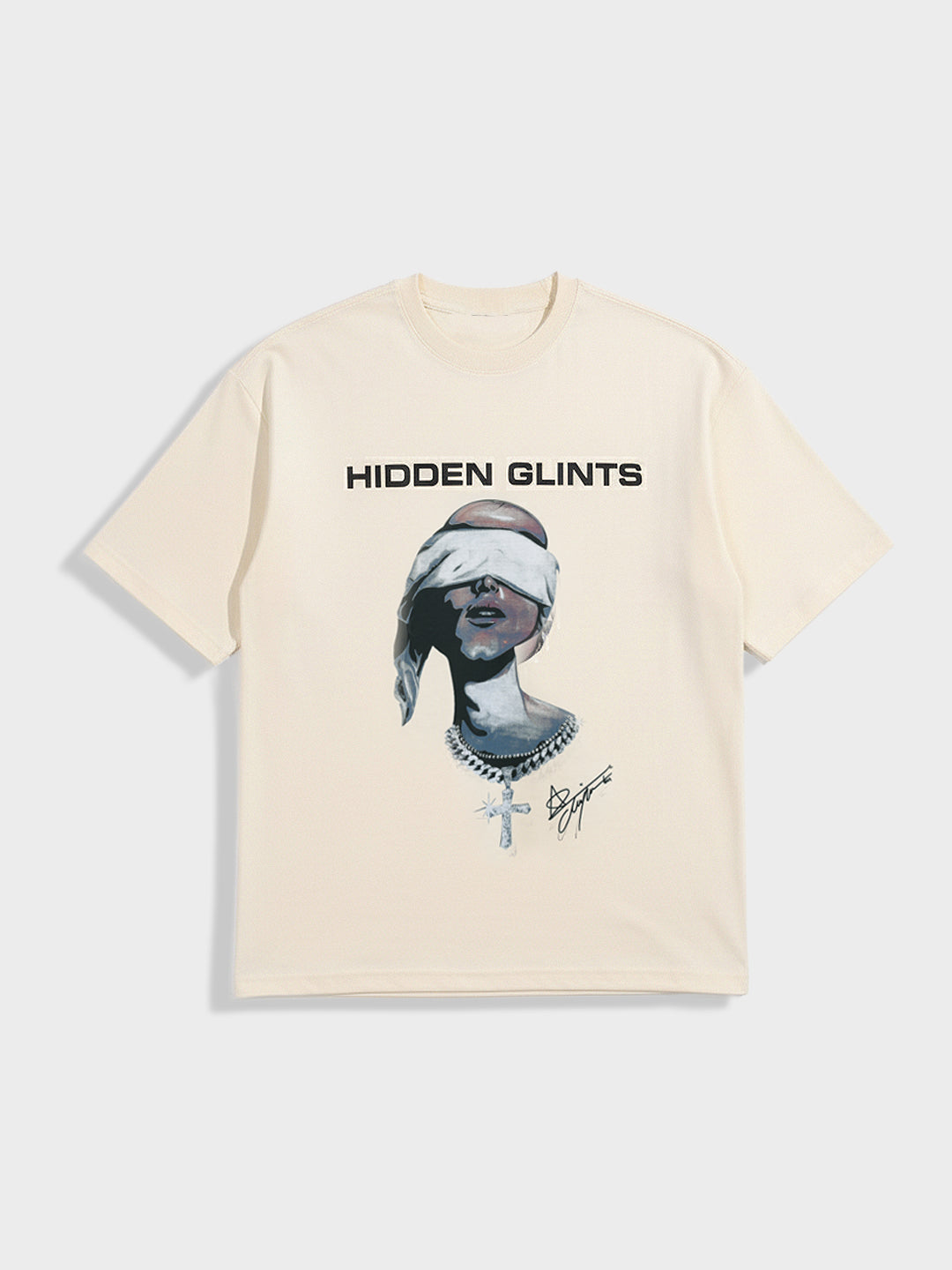 Men's Cream Relaxed Fit Graphic Printed 240 GSM Casual T-Shirt