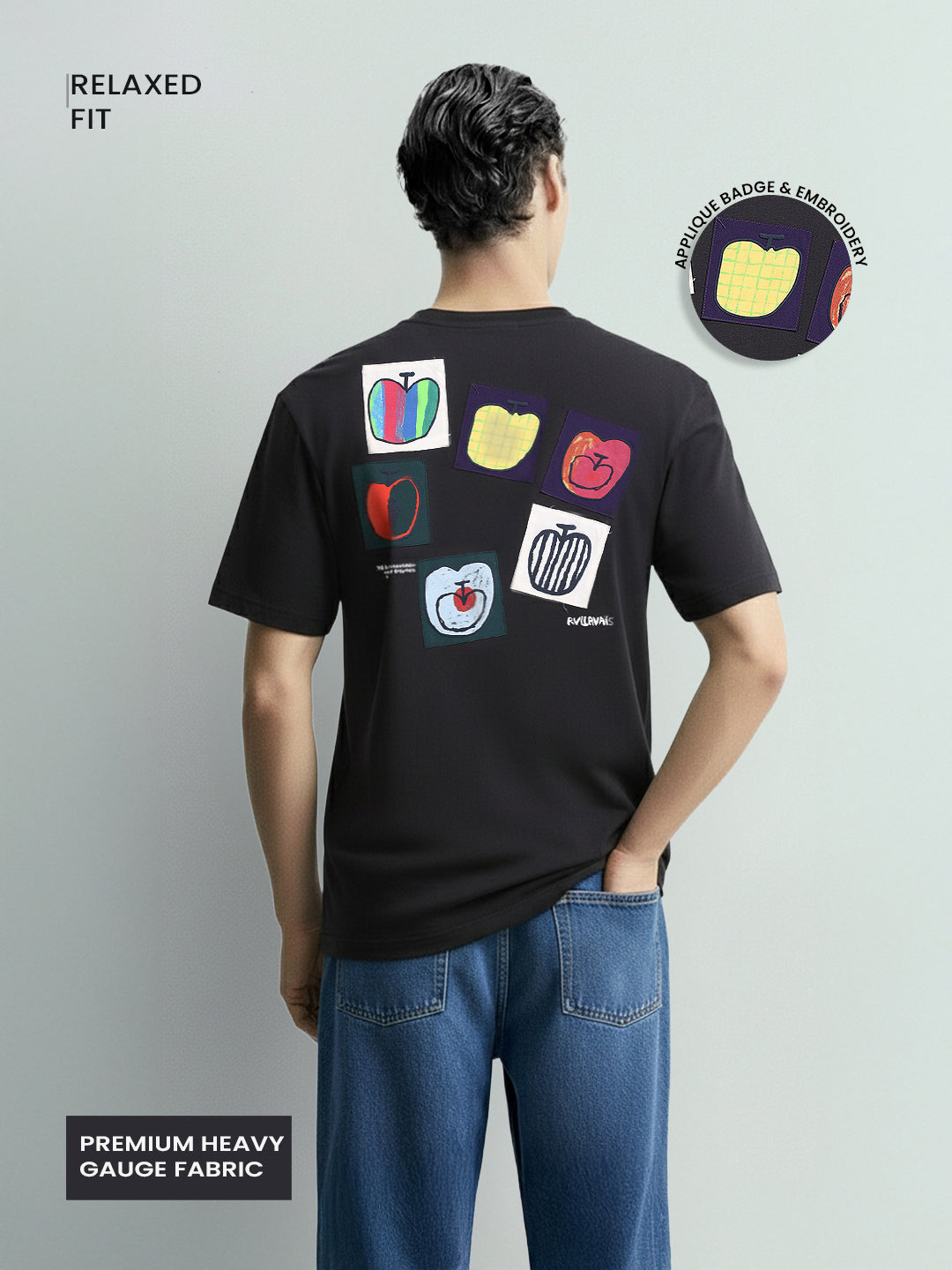 Men's Grey Relaxed Fit Embroided 240 GSM Casual T-Shirt