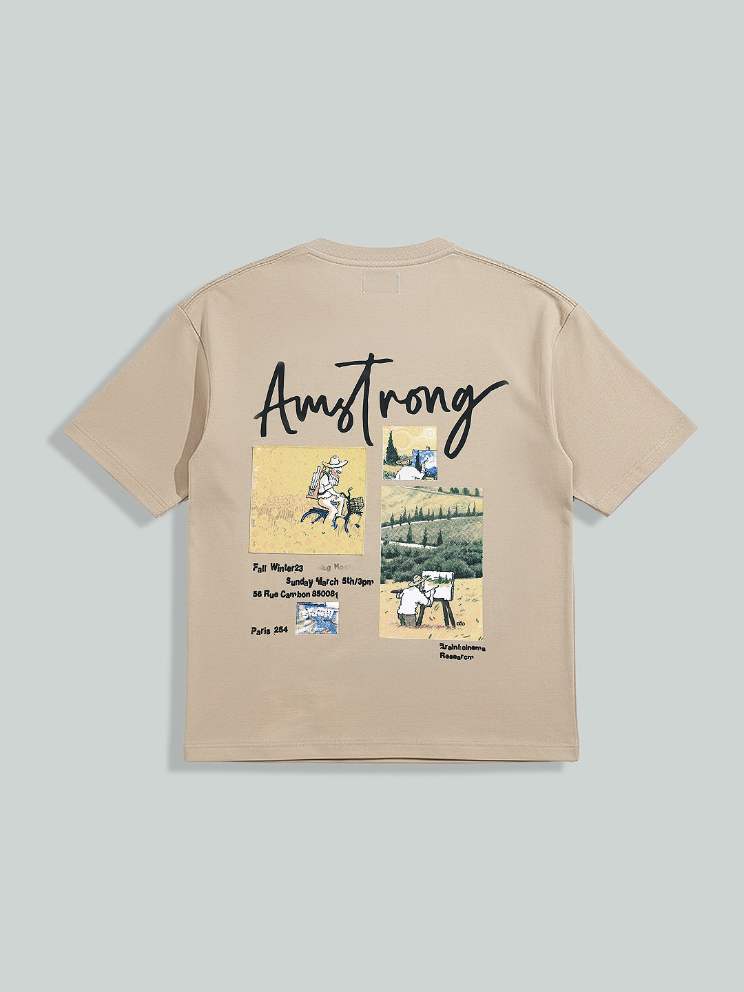 Men's Beige Relaxed Fit Embroided 240 GSM Casual T-Shirt