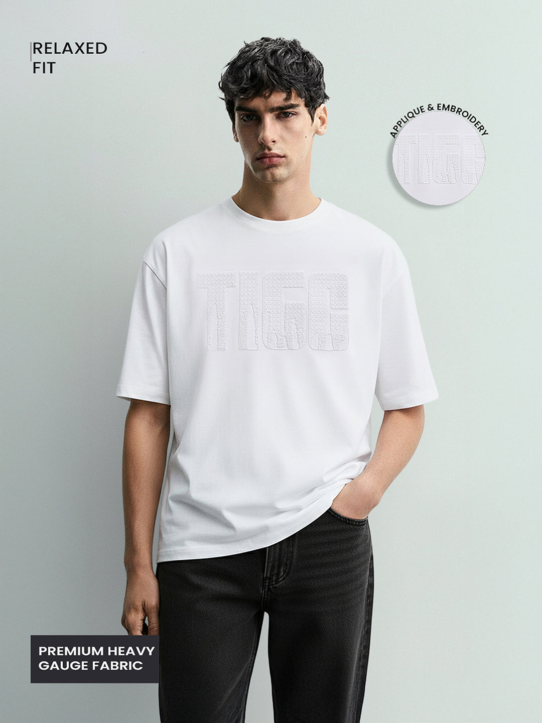 Men's White Relaxed Fit Embroidered Casual T-Shirt