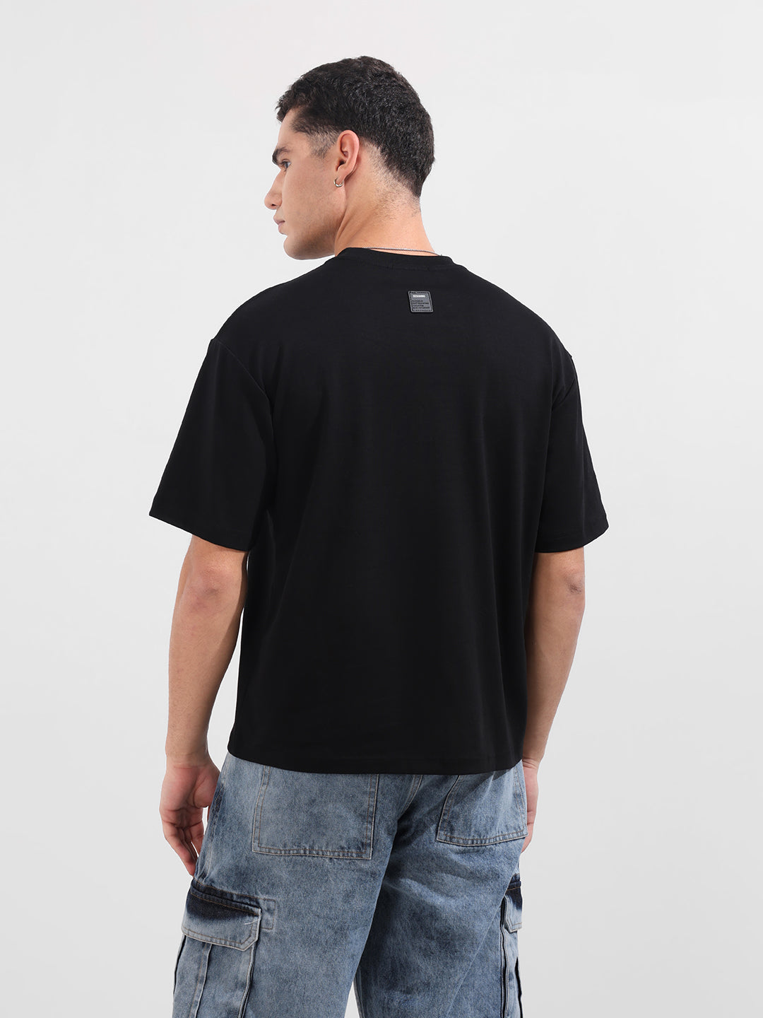 Men's Black Relaxed Fit Embroided 240 GSM Casual T-Shirt