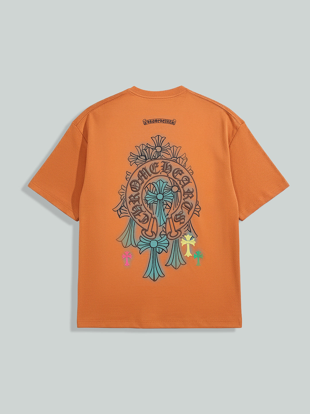 Men's Orange Relaxed Fit Embroided 240 GSM Casual T-Shirt