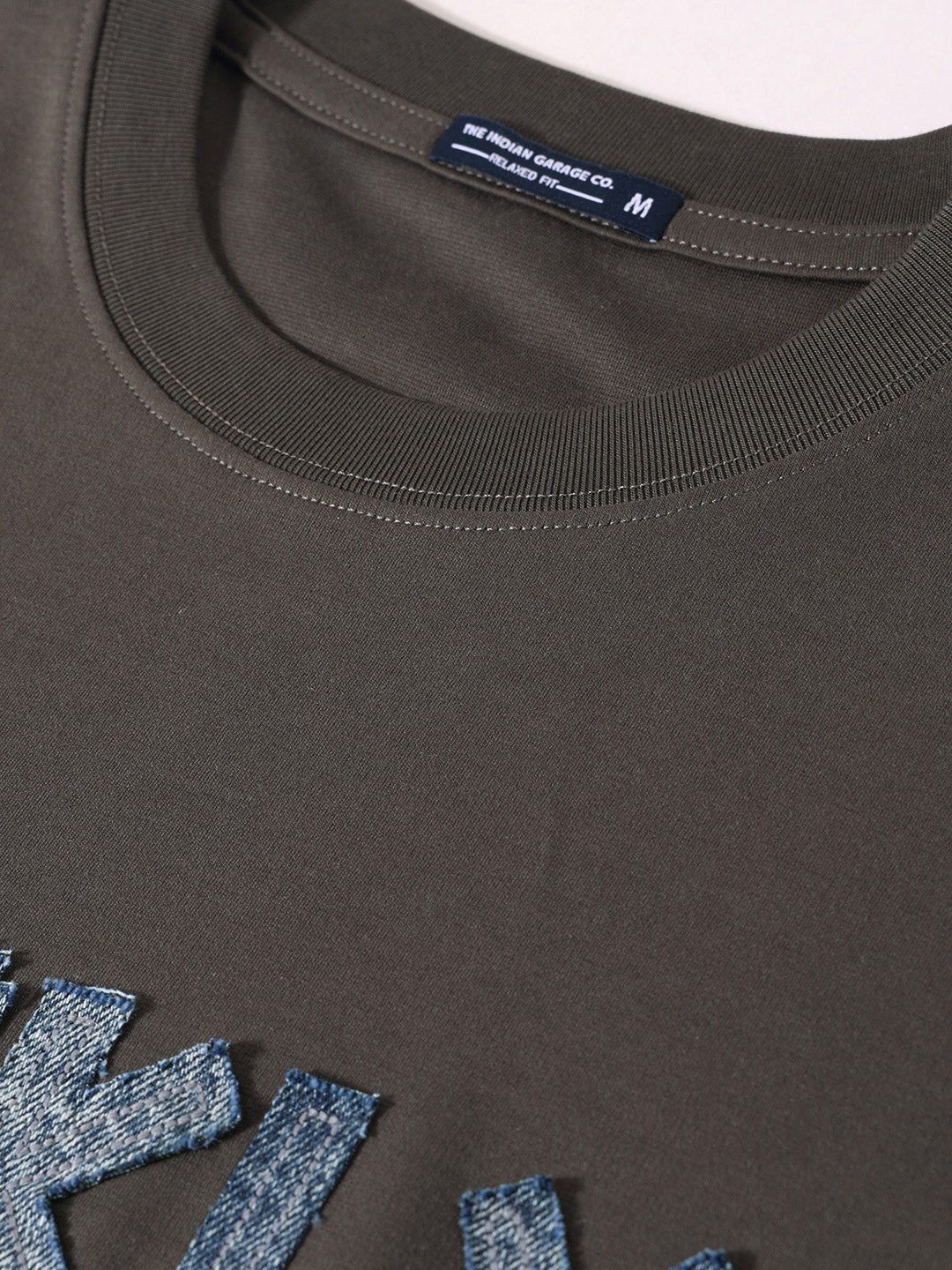 Men's Grey Relaxed Fit Embroided 240 GSM Casual T-Shirt