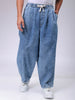 Men's Blue Baggy Solid Mid-Rise Denim Harem Pants