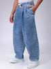 Men's Blue Baggy Solid Mid-Rise Denim Harem Pants