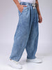 Men's Blue Baggy Solid Mid-Rise Denim Harem Pants