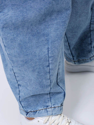 Men's Blue Baggy Solid Mid-Rise Denim Harem Pants