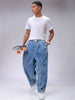 Men's Blue Baggy Solid Mid-Rise Denim Harem Pants