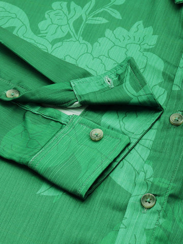 Men's Green Relaxed Fit Floral Printed Resort Wear Shirt