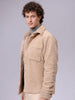 Men's Beige Regular Fit Solid Fleece Winter Shirt