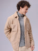 Men's Beige Regular Fit Solid Fleece Winter Shirt