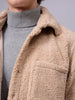 Men's Beige Regular Fit Solid Fleece Winter Shirt