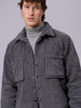 Men's Grey Regular Fit Solid Fleece Winter Shirt