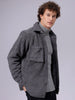 Men's Grey Regular Fit Solid Fleece Winter Shirt