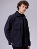 Men's Navy Blue Regular Fit Solid Fleece Winter Shirt