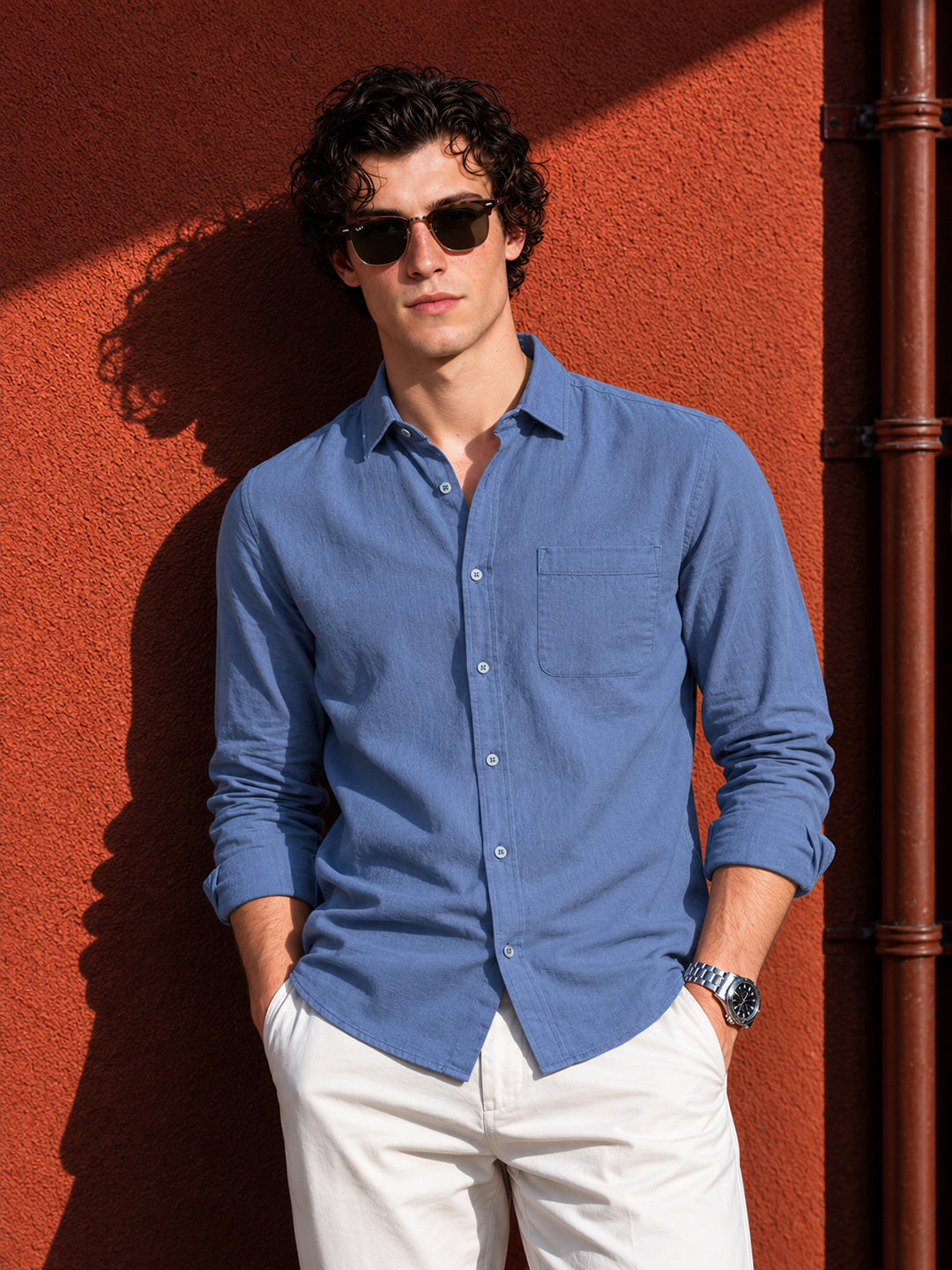 Men's Blue Slim Fit Solid Casual Shirt