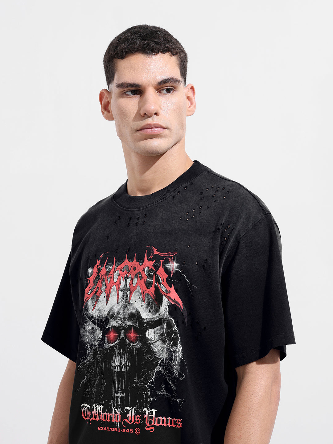 Men's Black Relaxed Fit Graphic Printed 240 GSM Street Wear T-Shirt