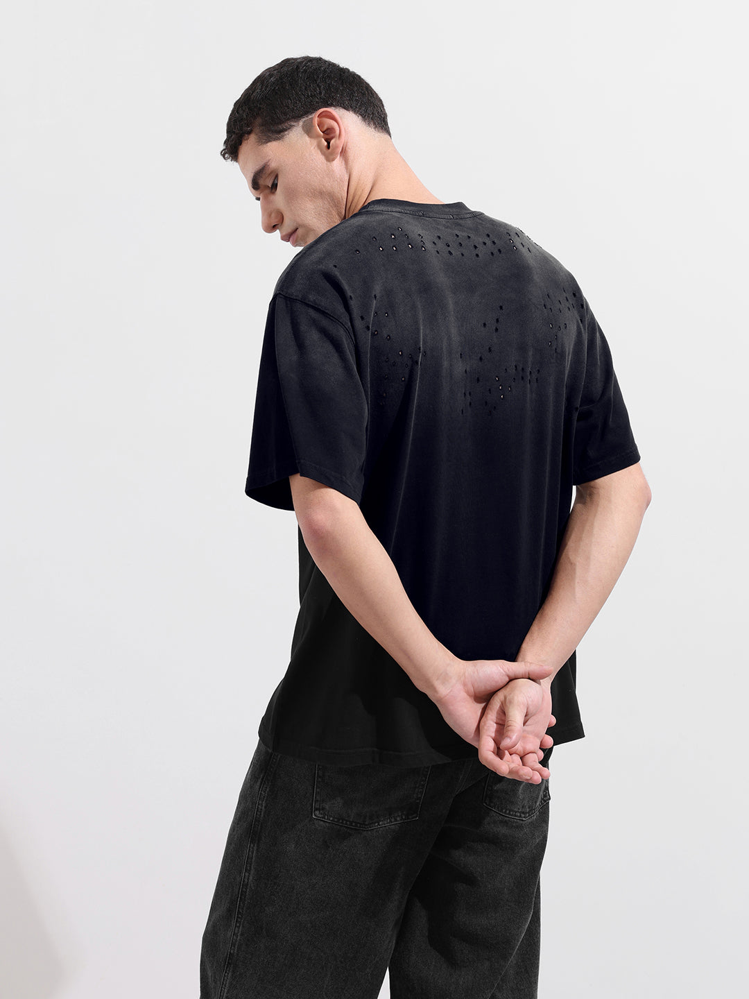 Men's Black Relaxed Fit Graphic Printed 240 GSM Street Wear T-Shirt