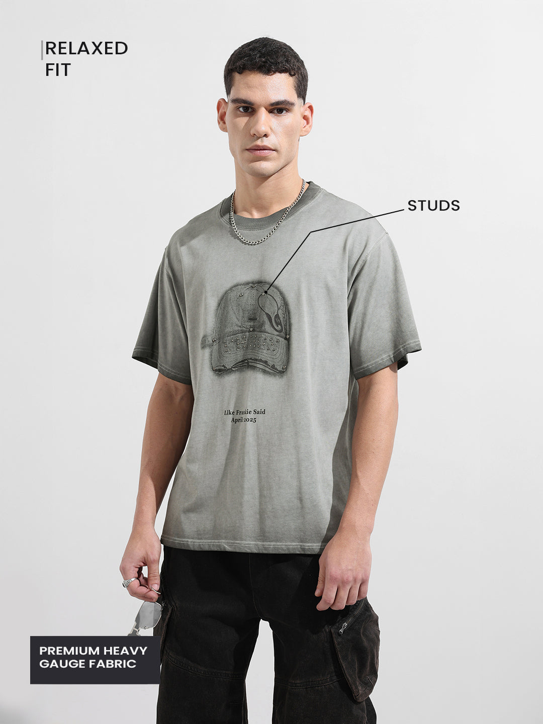 Men's Grey Relaxed Fit Graphic Printed 240 GSM Street Wear T-Shirt