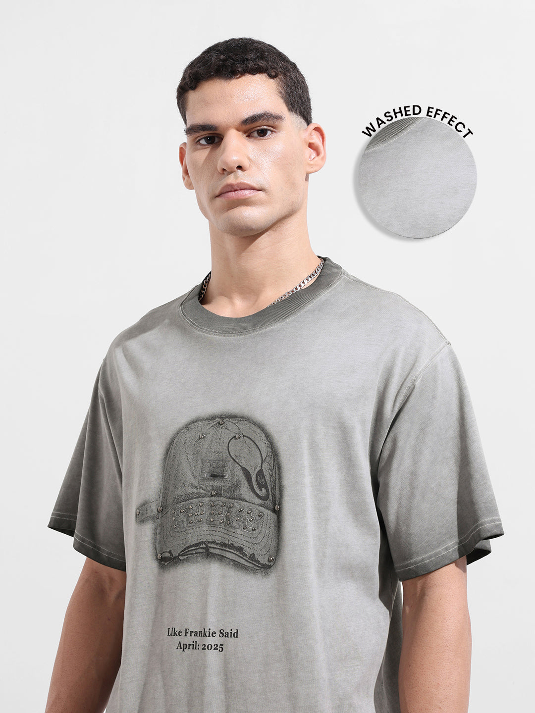 Men's Grey Relaxed Fit Graphic Printed 240 GSM Street Wear T-Shirt