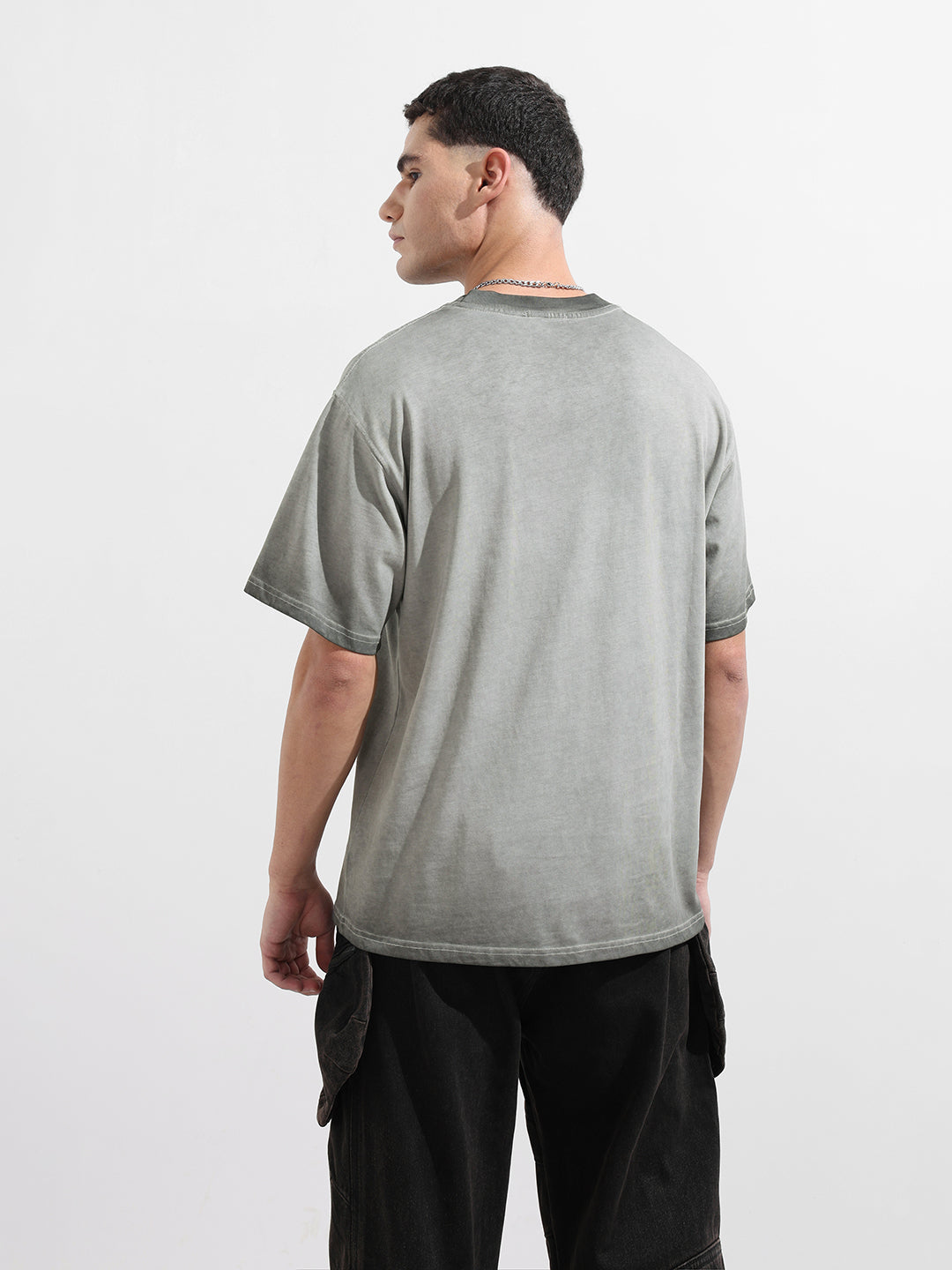 Men's Grey Relaxed Fit Graphic Printed 240 GSM Street Wear T-Shirt